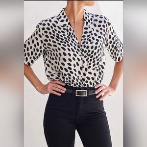 AYR Polka Dot Silk Preppy Light Academia Neutral Classic Chic Capsule Top S